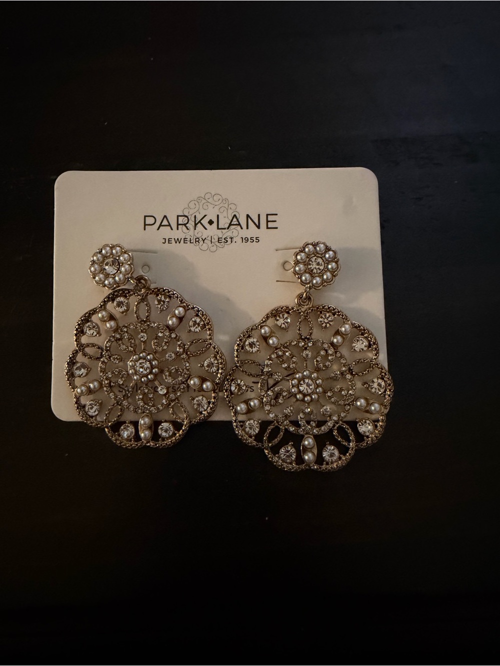 Park Lane Gold Filigree Pearl & Crystal Drop Earrings